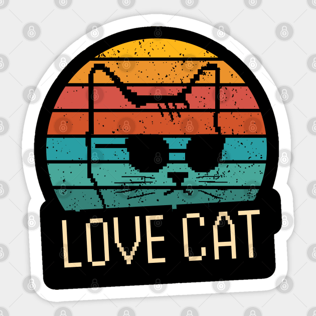 Vintage Retro Sunset Love Cat Sticker by Creatifly Graphic Tees